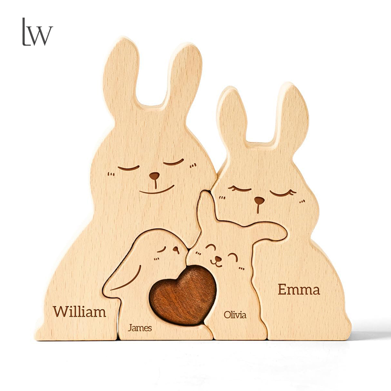 Kids Toys Names - Wooden Bunny Family Puzzles Personalized with