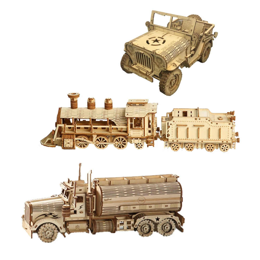 Kids Toys Jeep - 3D Puzzles Movable Classic Steam Train,Car,Jeep,Truck